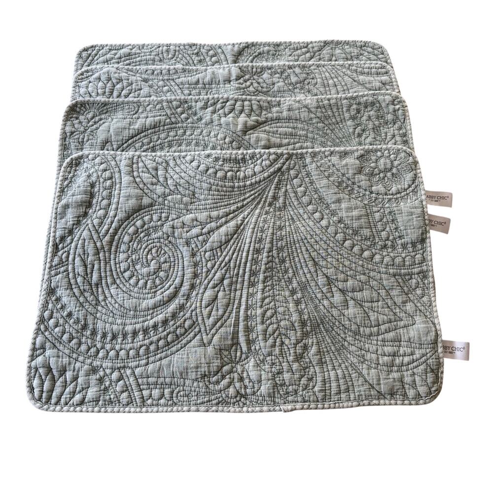 Shabby Chic Sage Green 100% Cotton Placemats Set of 4 Quilted13x19 Cottage Core